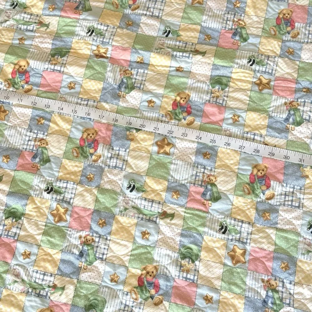 Baby Nursery Crib Quilt Blue Jean Teddy Bear Quilt REVERSIBLE Daisy Kingdom Vtg